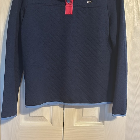 Vineyard Vines quilted snap mock neck pullover in navy blue and pink size XS - Picture 6 of 9
